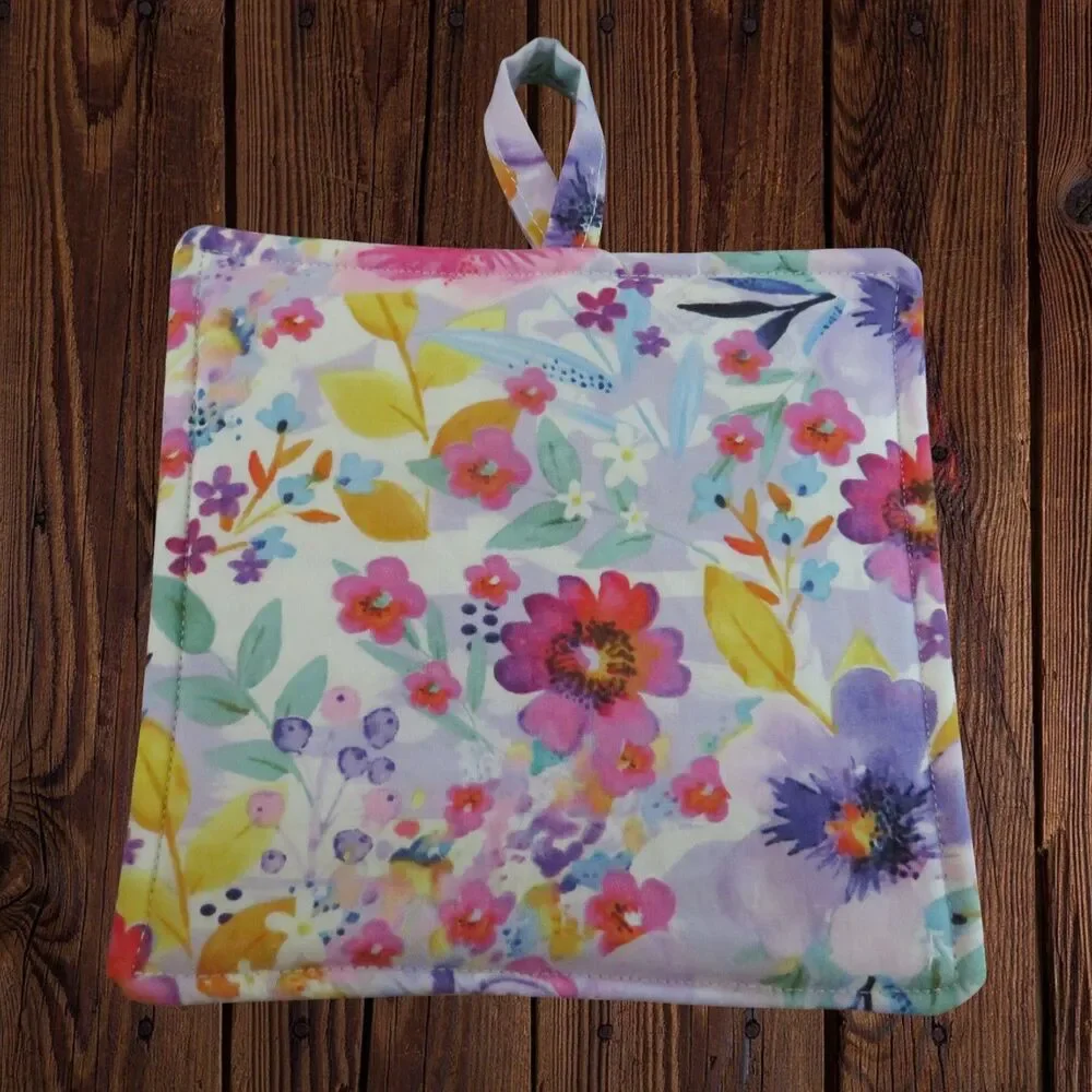 Handmade Potholder,  Purple and Pink Floral